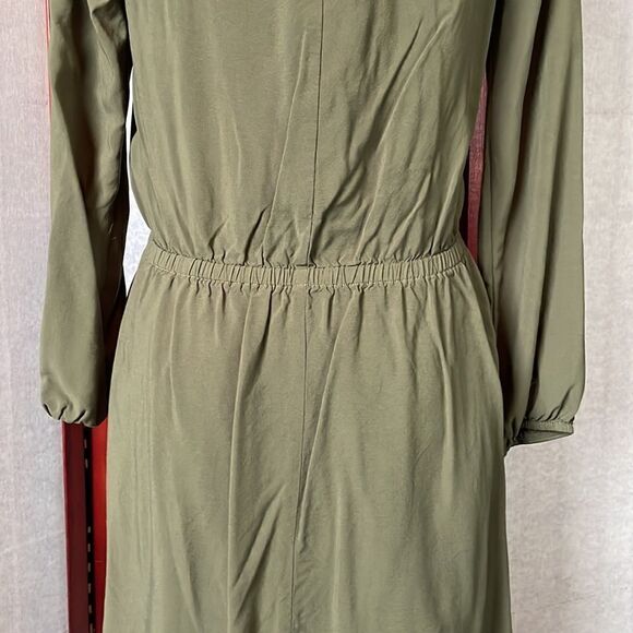 Express Army Green Faux Wrap Top Dress With Elastic Waist & Lace (Size: S) - Picture 12 of 14
